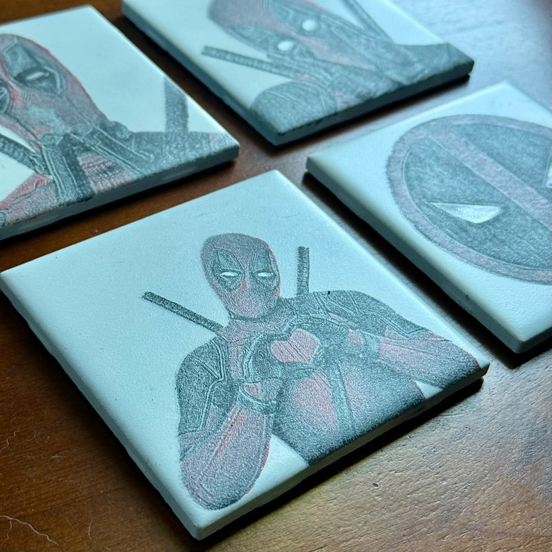 Deadpool Coaster Set – Funny Marvel Superhero Gifts, Handmade Ceramic Drink Coasters for Comic Fans - Image 2
