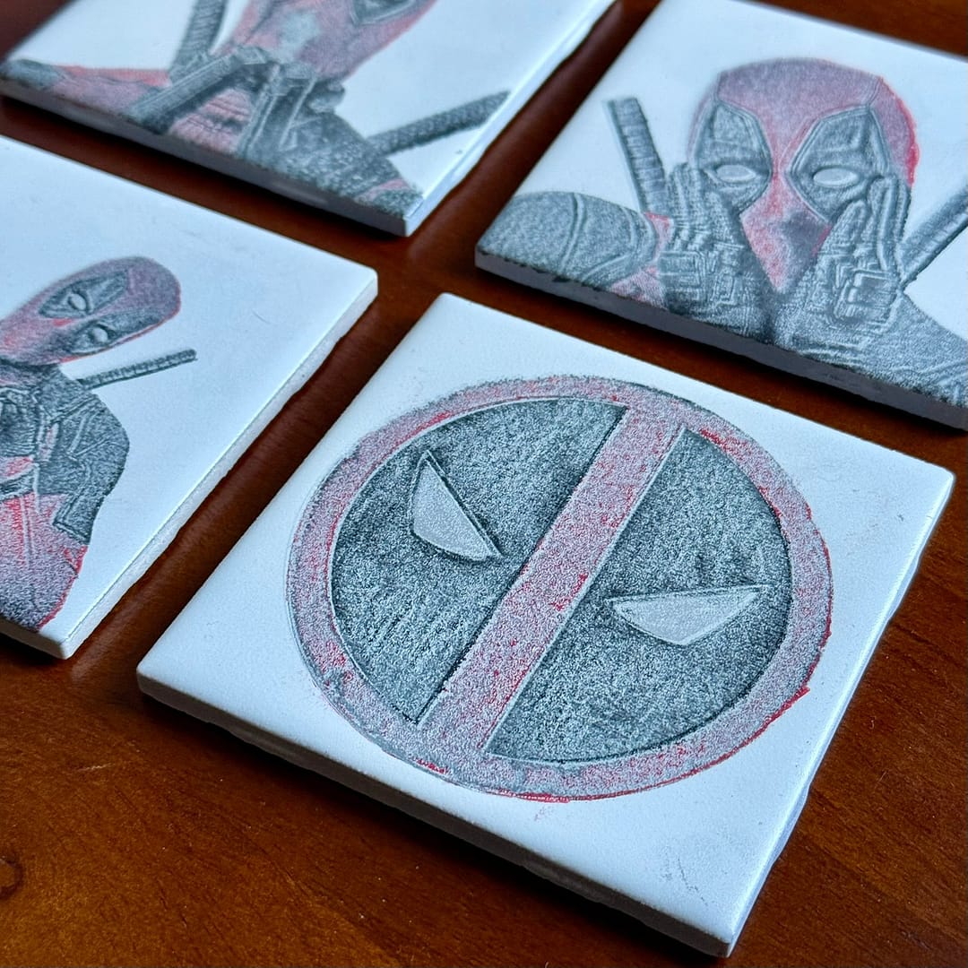 Deadpool Coaster Set – Funny Marvel Superhero Gifts, Handmade Ceramic Drink Coasters for Comic Fans - Image 3