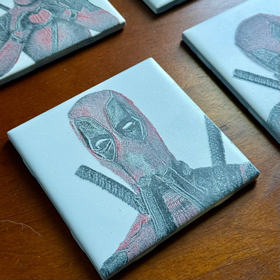 Deadpool Coaster Set – Funny Marvel Superhero Gifts, Handmade Ceramic Drink Coasters for Comic Fans - Image 4