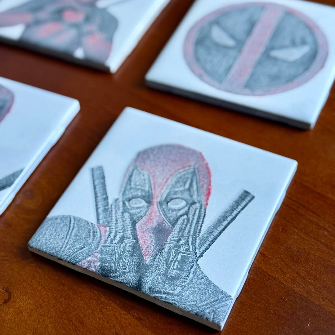Deadpool Coaster Set – Funny Marvel Superhero Gifts, Handmade Ceramic Drink Coasters for Comic Fans - Image 5