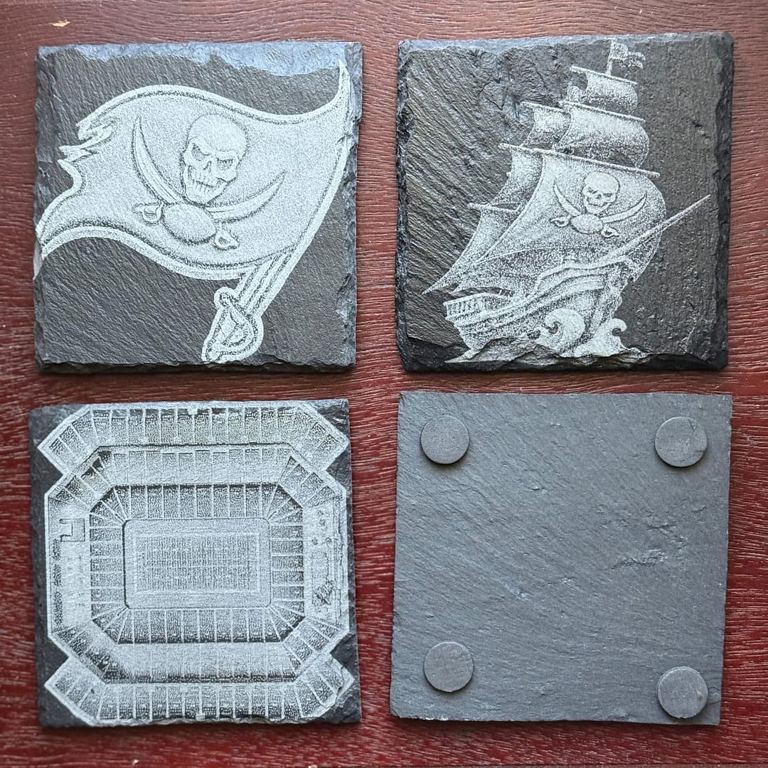 Tampa Bay Buccaneers Slate Coaster Set | Laser Engraved NFL - Image 6