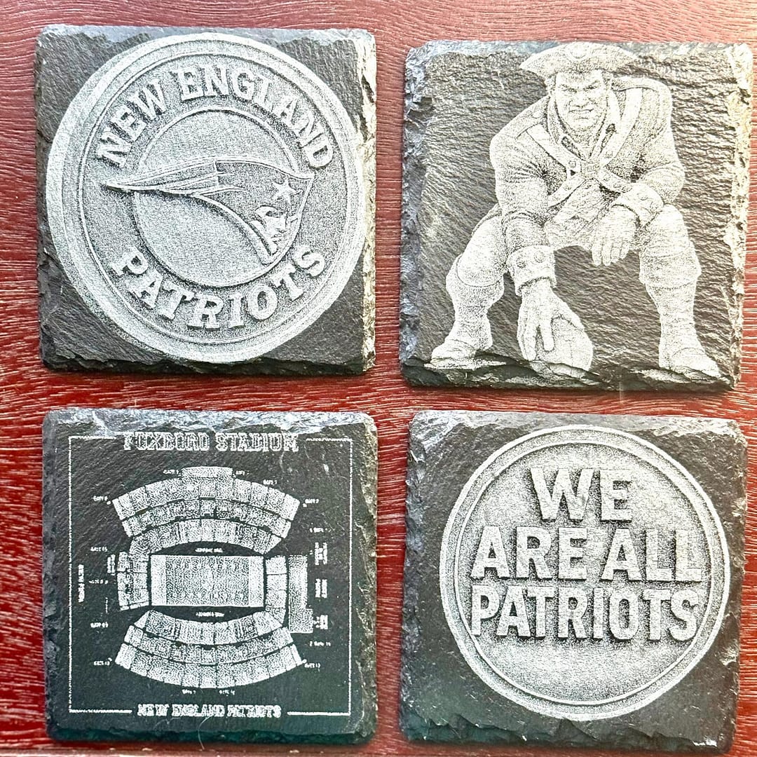 New England Patriots Slate Coaster Set | Laser Engraved Gift for Patriots Fans