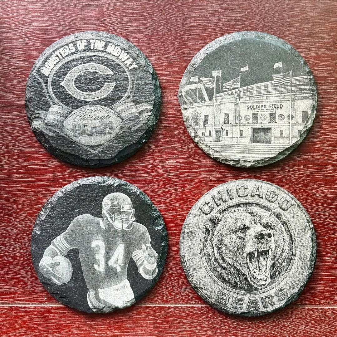 Chicago Bears Slate Coaster Set | Laser Engraved NFL Gift