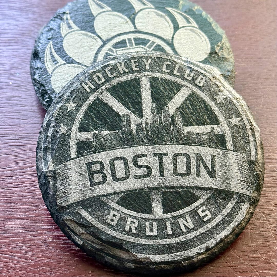Boston Bruins Fan Gift | Laser Engraved Slate Coaster Set (4) - Image 5