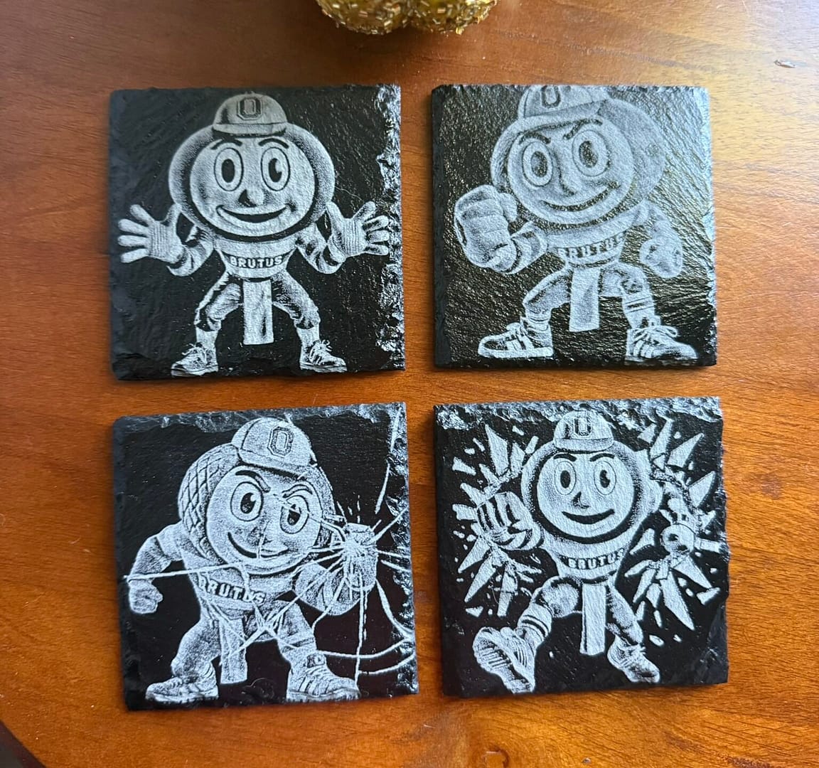 Slate Coaster Set Featuring Brutus Buckeye