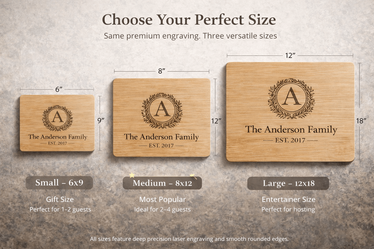 Custom Engraved Bamboo Cutting Board | Personalized Charcuterie Board | Available in 3 Sizes - Image 5