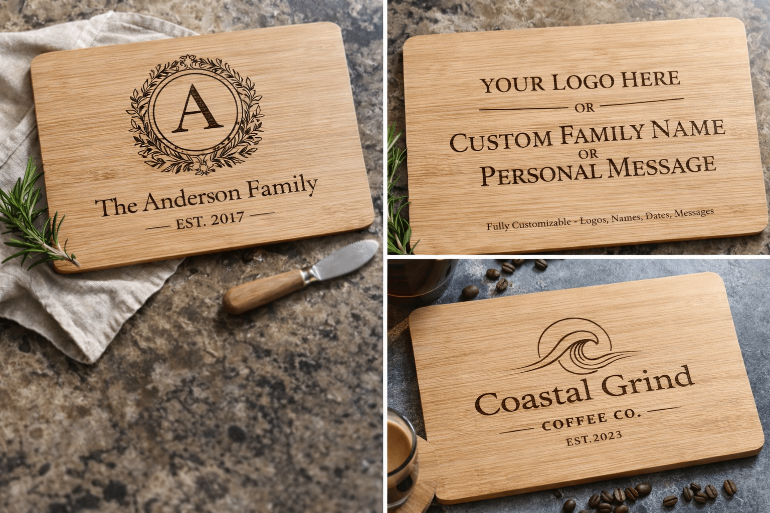 Custom Engraved Bamboo Cutting Board | Personalized Charcuterie Board | Available in 3 Sizes