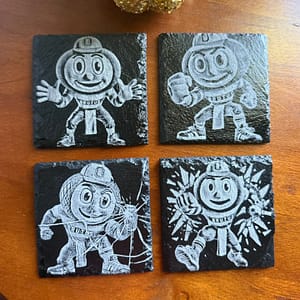 Slate Coaster Set Featuring Brutus Buckeye
