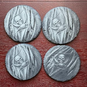 Tampa Bay Buccaneers Tattered Flag Coaster Set – 4 Laser Engraved Slate Coasters | Grim Reaper Skull Pirate Flag Design
