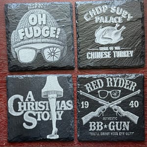 A Christmas Story Slate Coaster Set | Laser Engraved Movie Quote Coasters |Holiday Gift for Movie Fans