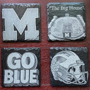 Michigan Wolverines Slate Coaster Set – Engraved “Go Blue” Coasters,