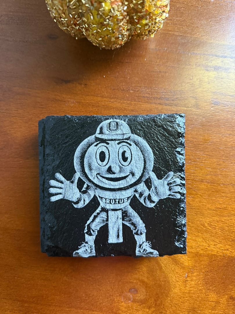 Slate Coaster Set Featuring Brutus Buckeye - Image 2