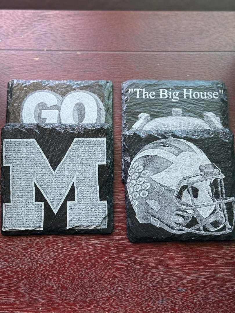 Michigan Wolverines Slate Coaster Set – Engraved “Go Blue” Coasters, - Image 5