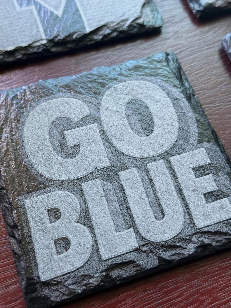 Michigan Wolverines Slate Coaster Set – Engraved “Go Blue” Coasters, - Image 3