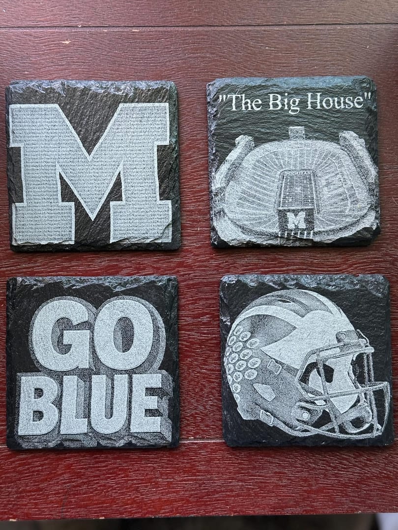 Michigan Wolverines Slate Coaster Set – Engraved “Go Blue” Coasters,