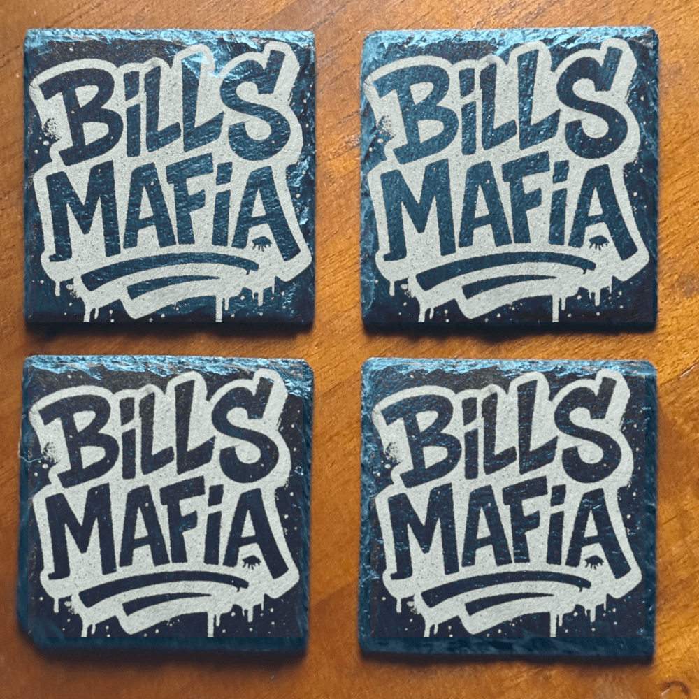Bills Mafia Slate Coasters – Laser Engraved Buffalo Bills Fan Gift (Set of 4)