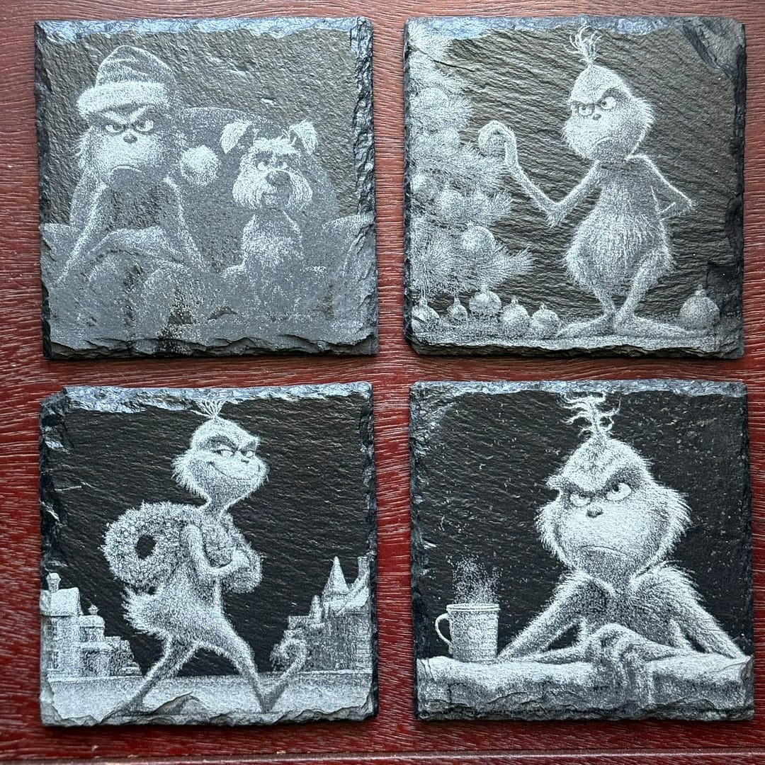 Grinch Christmas Slate Coaster Set – Funny Holiday Drink Coasters