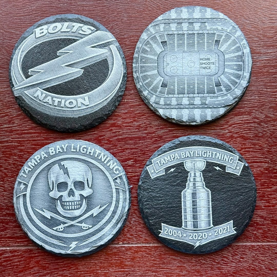 Tampa Bay Lightning Fan Gift | Laser Engraved Slate Coaster Set (4)