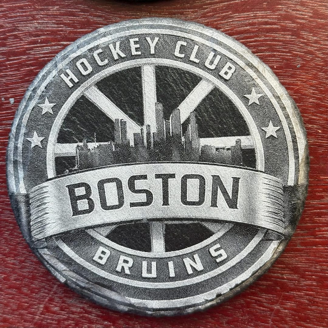 Boston Bruins Fan Gift | Laser Engraved Slate Coaster Set (4) - Image 4