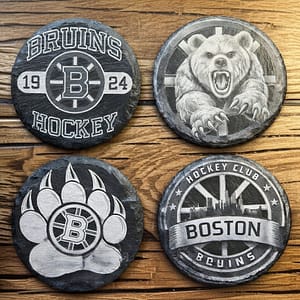 Boston Bruins Fan Gift | Laser Engraved Slate Coaster Set (4)